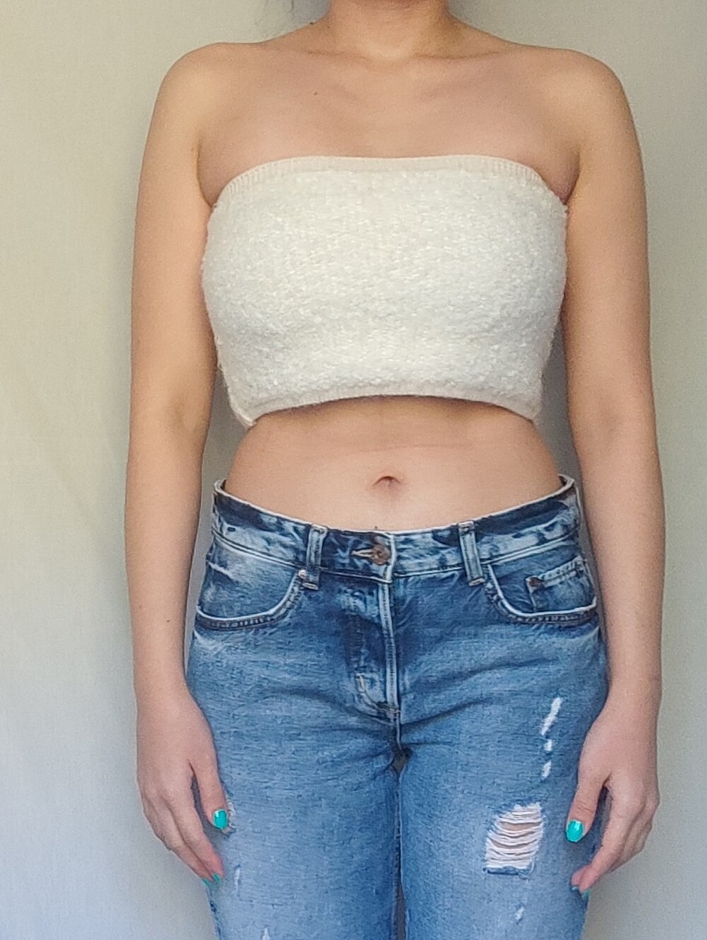 Zara Cream White Strapless Crop Sherpa Top
